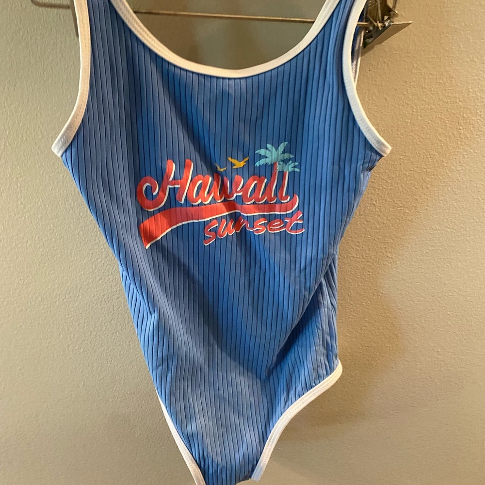 Zara one piece blue swimsuit with Hawaii on front size 9-10